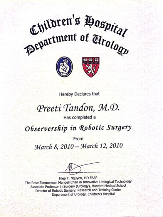 Robotic Surgery Observership Certificate